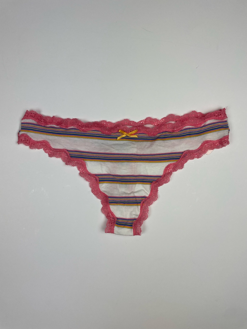 NWT 2009 Victoria's Secret white with horizontal stripes and coral lace trim
